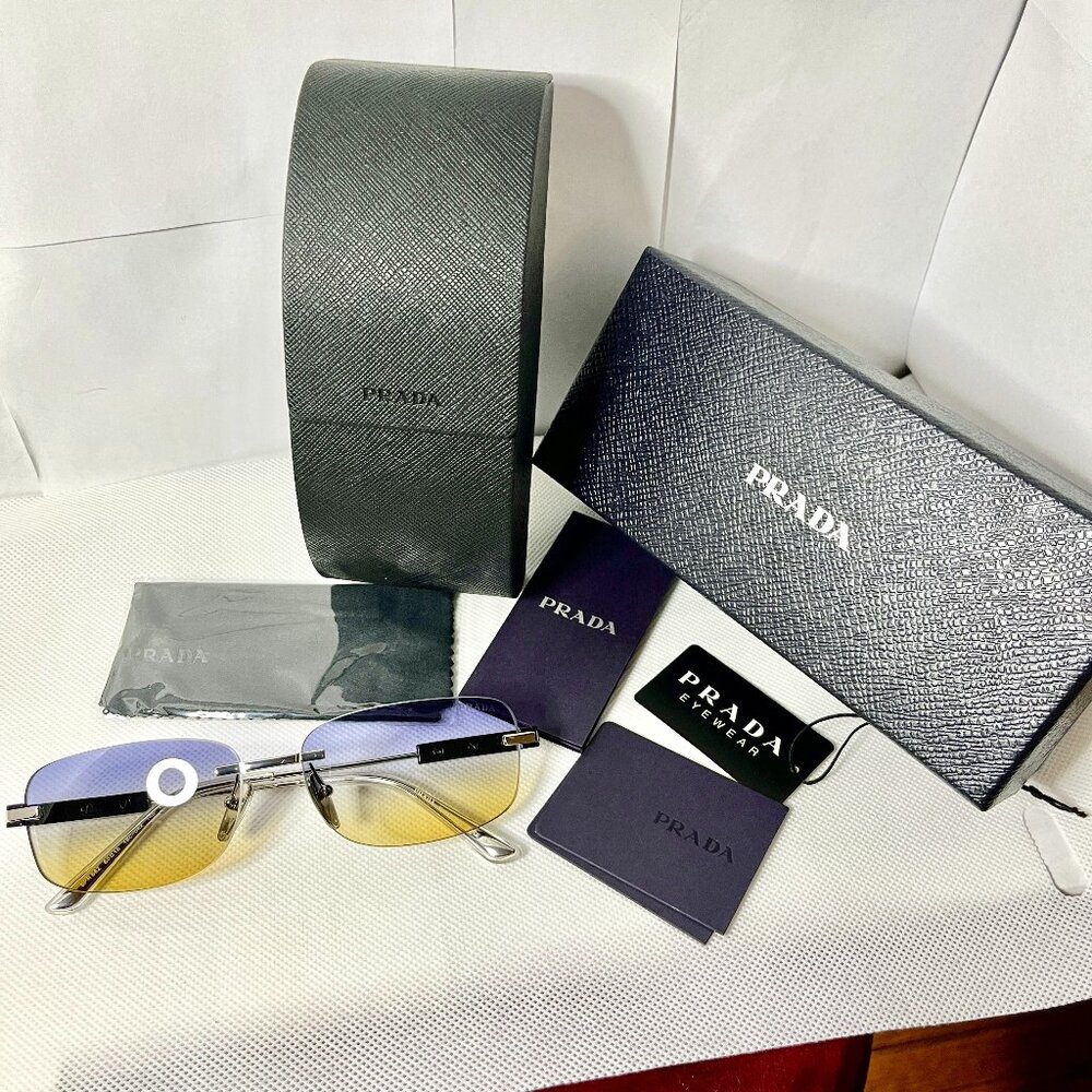 Prada Silver Frame Violet Yellow Gradient Sunglasses Full Inclusion